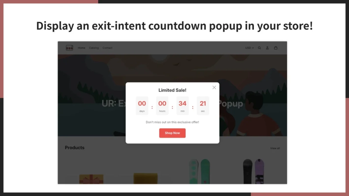 オンラインストアに表示されるポップアップの例