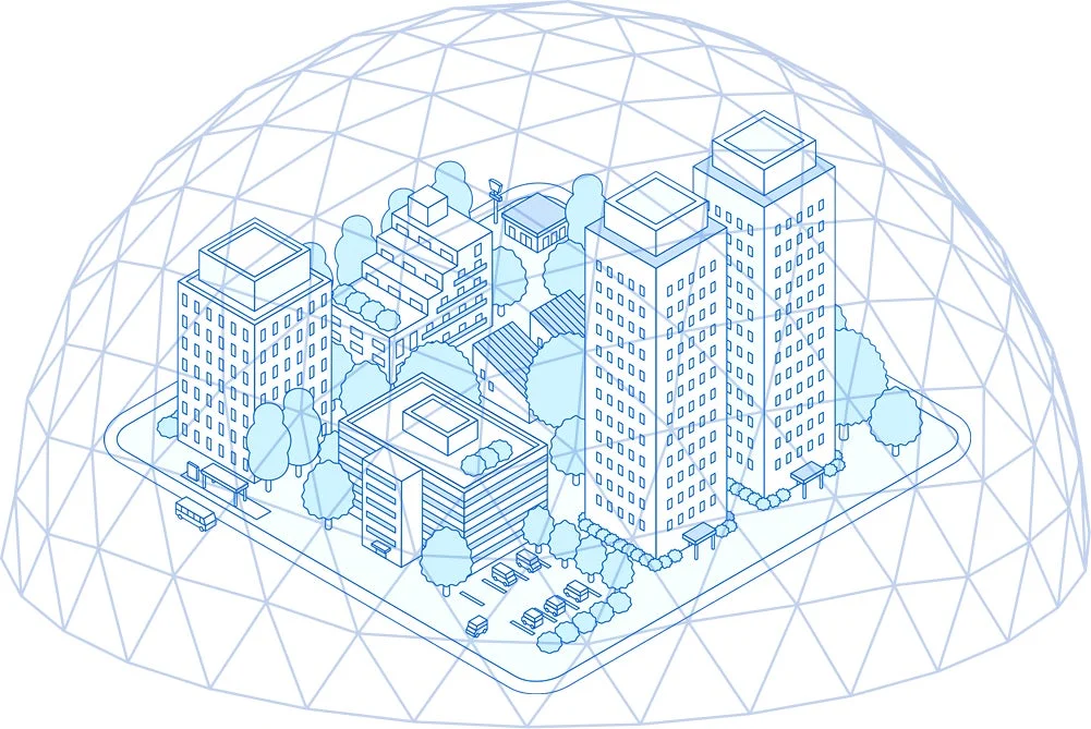 未来的な都市のアイソメトリックなイラスト