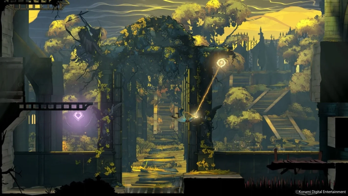 光の力で空中を移動するキャラクター