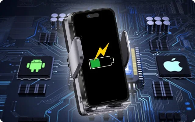 ワイヤレス充電中のスマートフォン