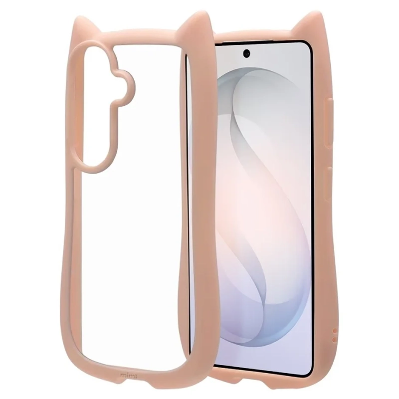 猫耳デザインが特徴のピーチカラーのスマートフォンケース