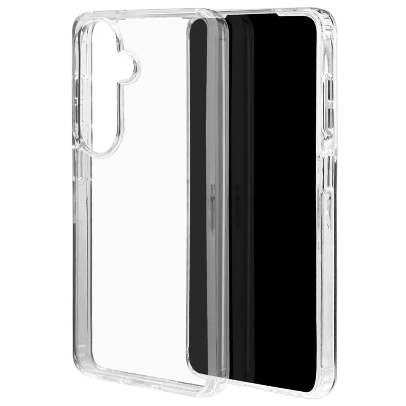 透明なスマートフォンケースが白背景に置かれた画像