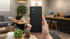 手に持ったモバイルバッテリー