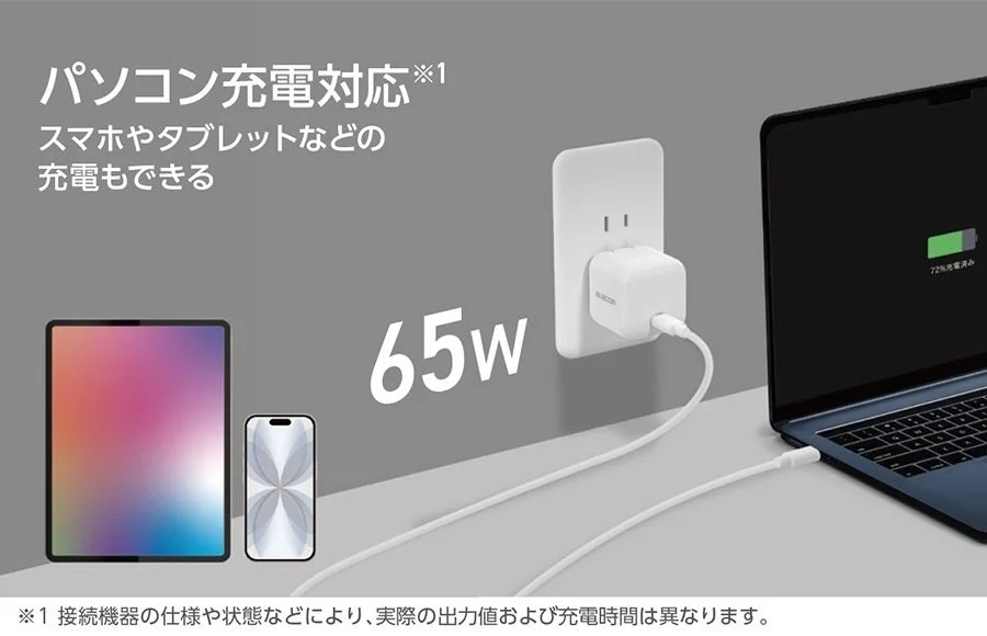 充電器,ACアダプター,USB充電器,65W,ノートパソコン充電,スマホ充電,タブレット充電,ELECOM,急速充電,電源アダプター,ガジェット