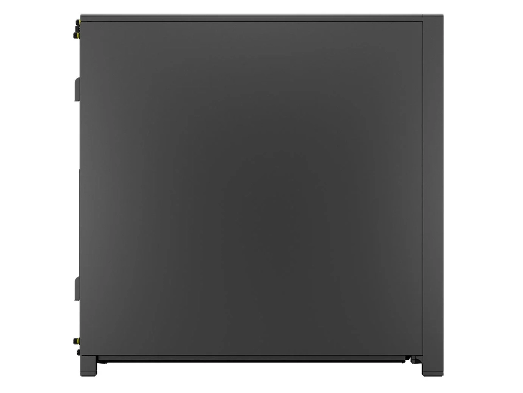 白い背景に置かれた、暗いグレーの長方形の機器の側面図です。サーバーラックやコンピューターケースのような工業デザインで、シンプルかつ機能的な外観が特徴です。