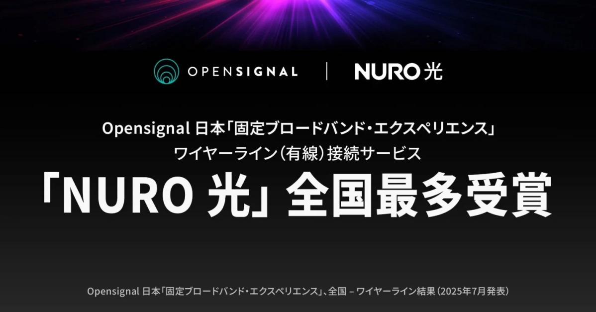 NURO 光 Opensignal 日本「固定ブロードバンド・エクスペリエンス」全国最多受賞