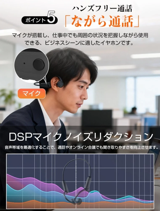 ハンズフリー通話中のビジネスパーソン