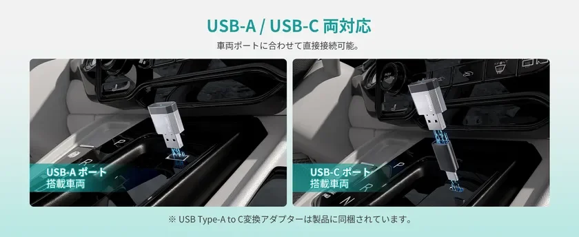 USB-AとUSB-Cの両方に対応する車載用USBデバイス