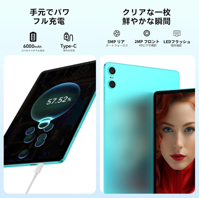 6000mAhバッテリーとカメラ機能