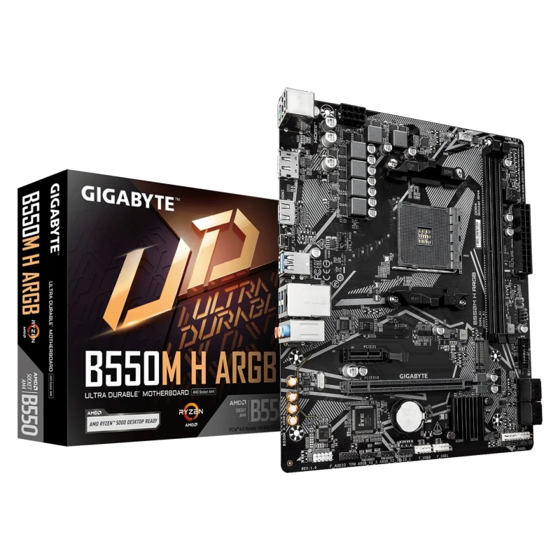 GIGABYTE B550M H ARGBマザーボードとパッケージ