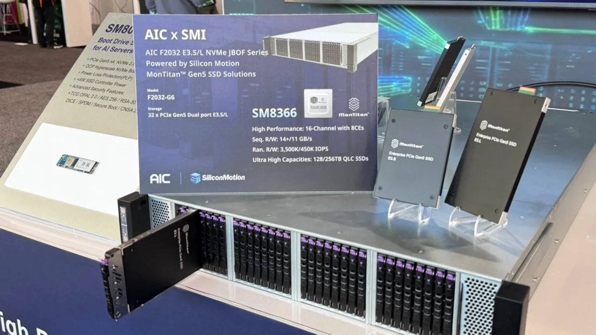 AICとSilicon MotionによるMonTitan™ Gen5 SSDソリューションとAIC F2032 E3.S/L NVMe JBOFシリーズの展示