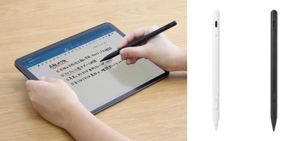 タブレットにスタイラスペンでメモを取る人の手元