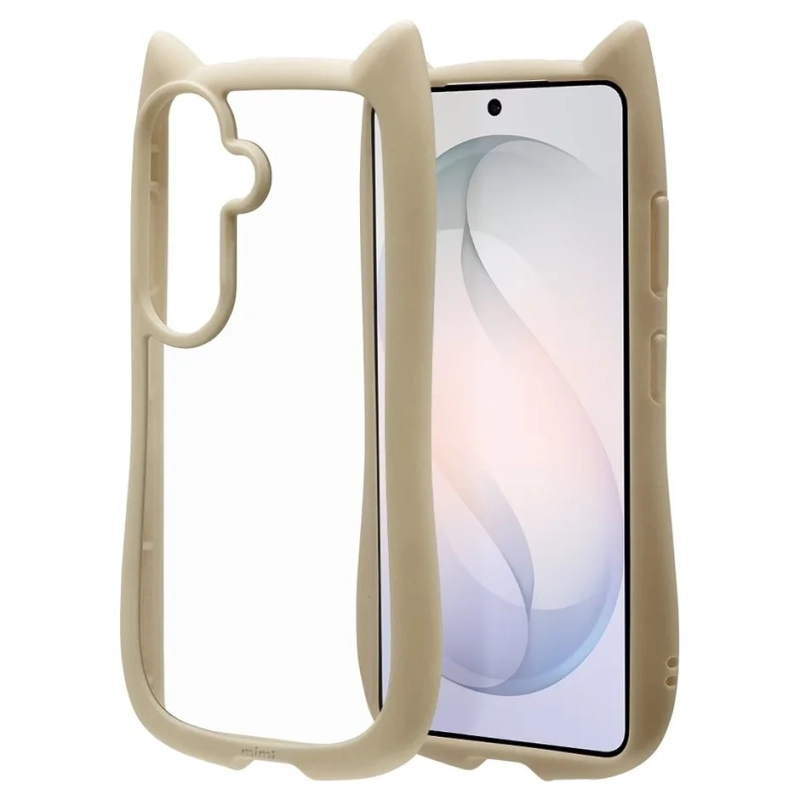 猫耳デザインのベージュ色のスマートフォンケース