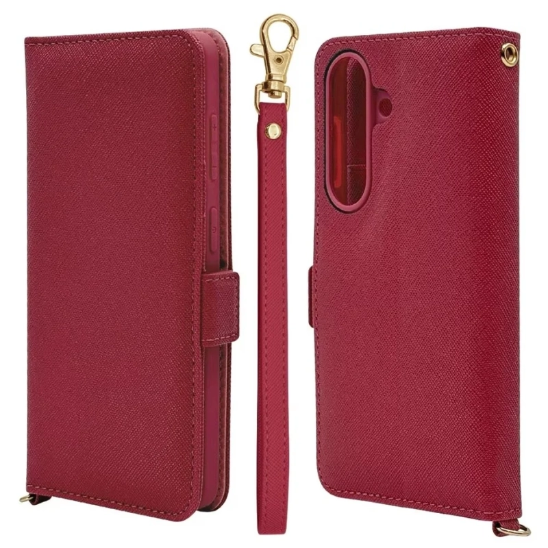 深みのあるレッドカラーの手帳型スマートフォンケース