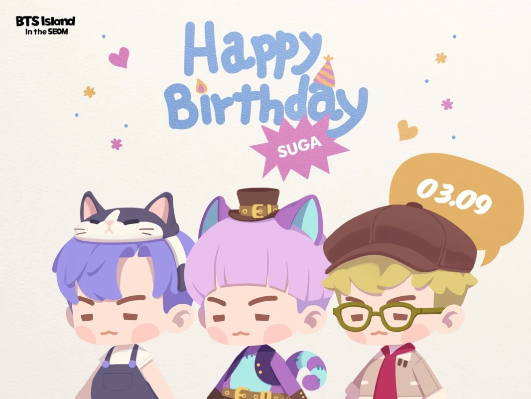 SUGAの誕生日を祝うBTS Island:インザソムのキャラクターイラスト