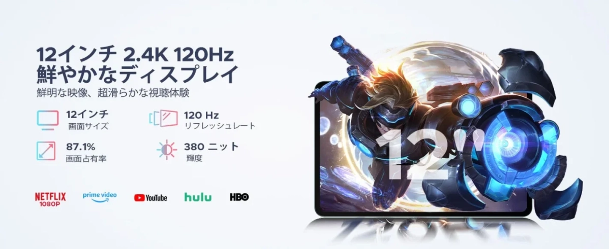 12インチ2.4K 120Hzディスプレイ