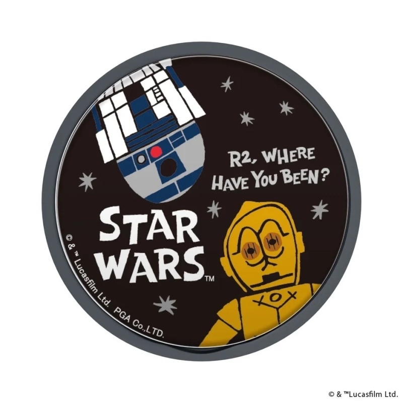 スター・ウォーズのC-3POとR2-D2が描かれた丸いイラスト