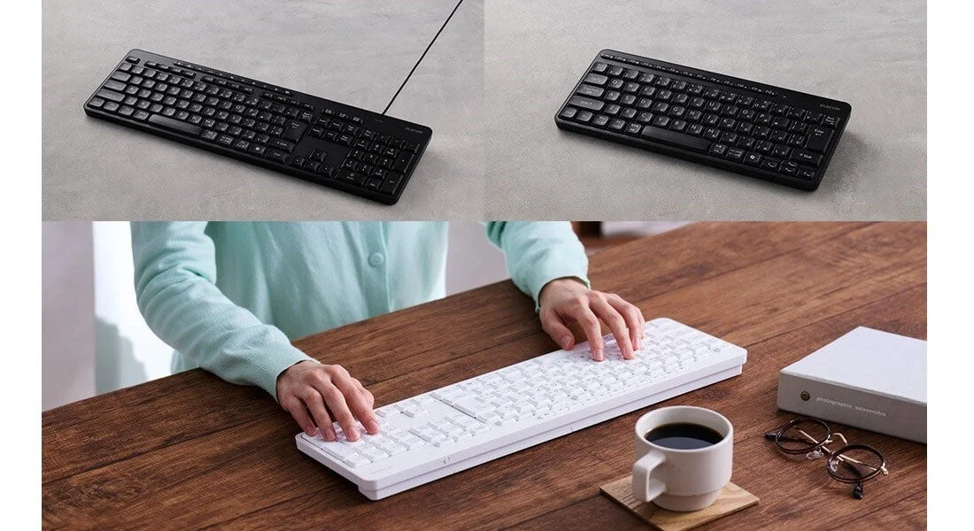 キーボードとデスクワークの様子