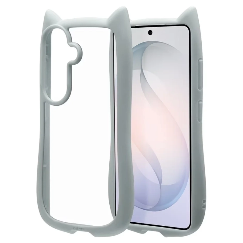 猫耳デザインが特徴のライトブルーのスマートフォンケース