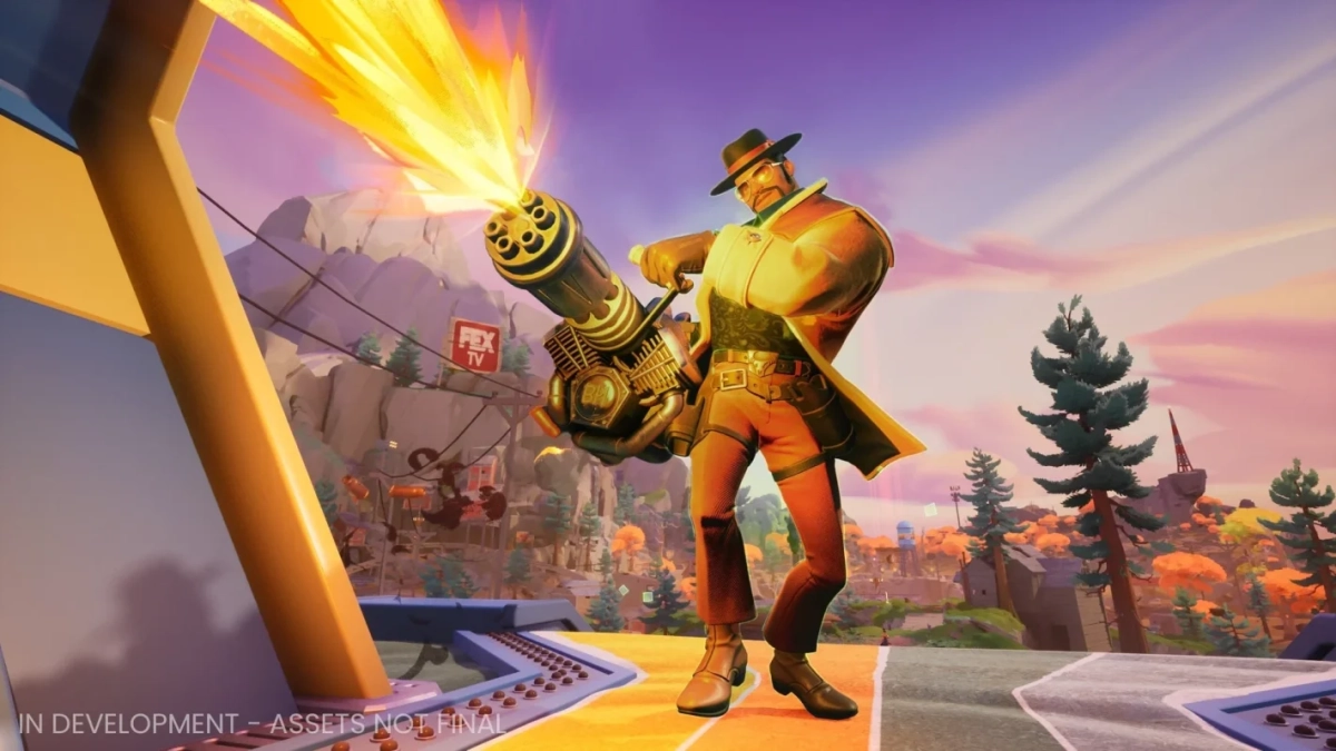 ガトリングガンを発砲するキャラクター