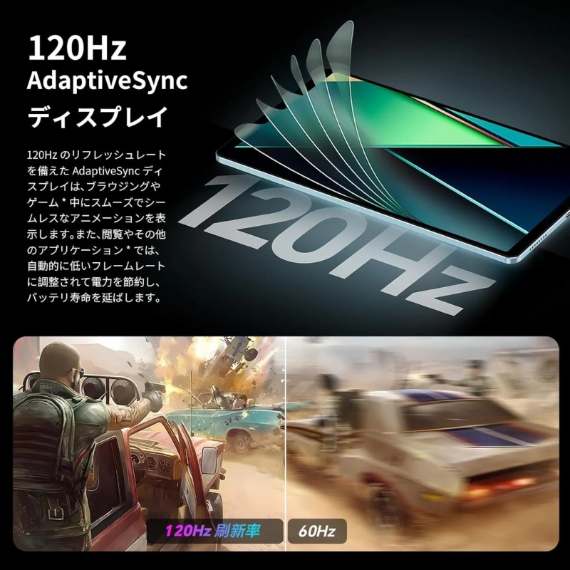 120Hz AdaptiveSyncディスプレイの利点を説明する画像