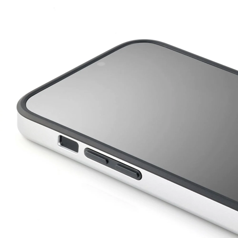 スマートフォン、スマホ、携帯電話、デジタルガジェット、電子機器、画面、ディスプレイ、サイドボタン、音量ボタン、マナーモードスイッチ、ケース、ベゼル、シルバー、ブラック、テクノロジー、製品写真