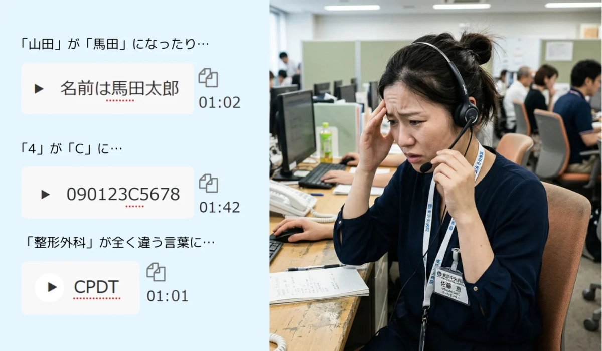コールセンターのオペレーターと誤認識の例