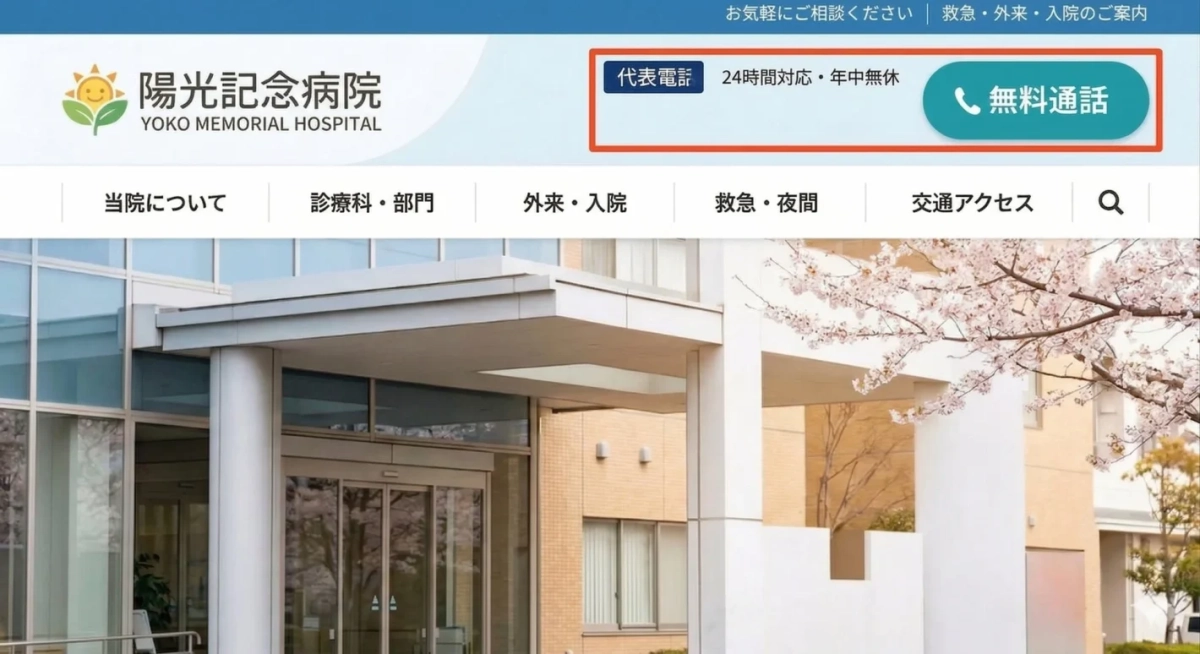 陽光記念病院のウェブサイトイメージ