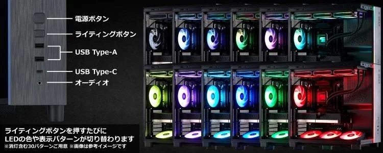ライティングボタンとLEDファンの画像