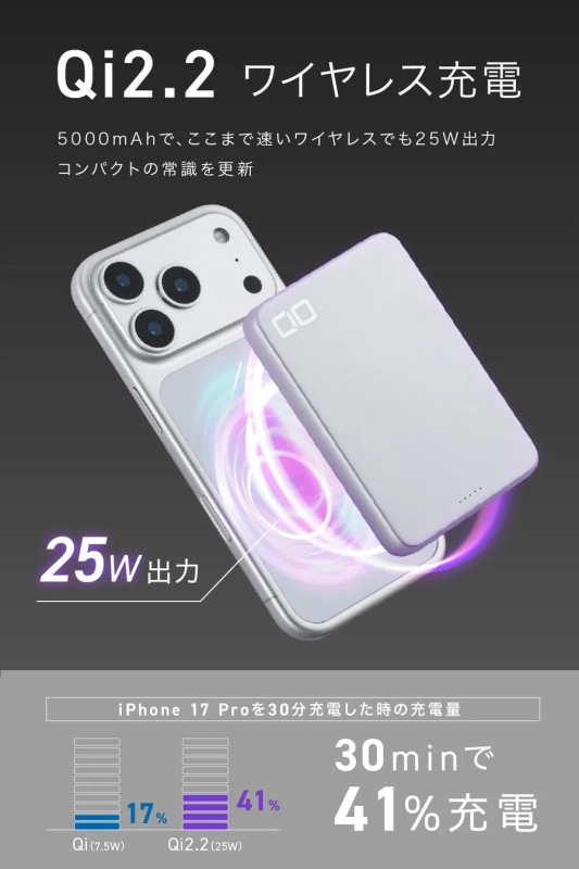 Qi2.2 ワイヤレス充電 25W出力の比較