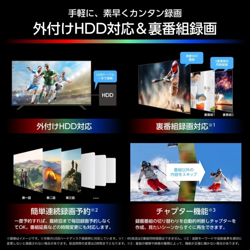 外付けHDD対応＆裏番組録画対応