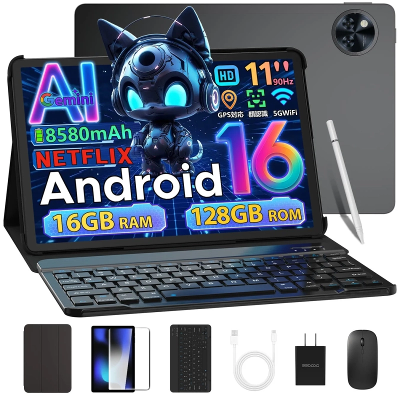 AI Gemini 8580mAh NETFLIX Android 16 16GB RAM 128GB ROM HD 11'' 90Hz GPS対応 認識 5GWifi DOOGEE