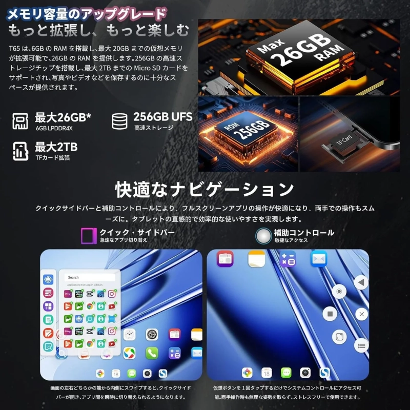 実質26GBメモリ＋256GB大容量ストレージ