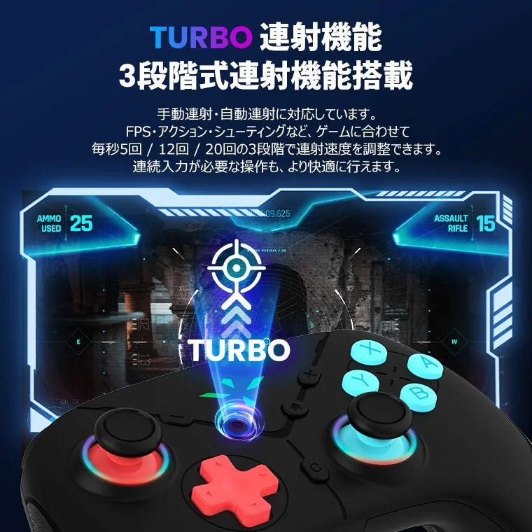 TURBO連射機能を搭載したゲームコントローラー