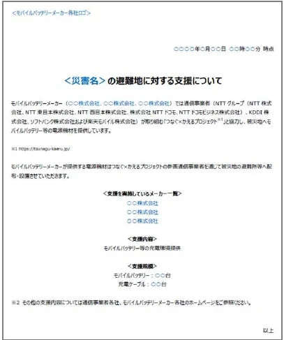 避難所支援に関する情報発信の共通様式イメージ