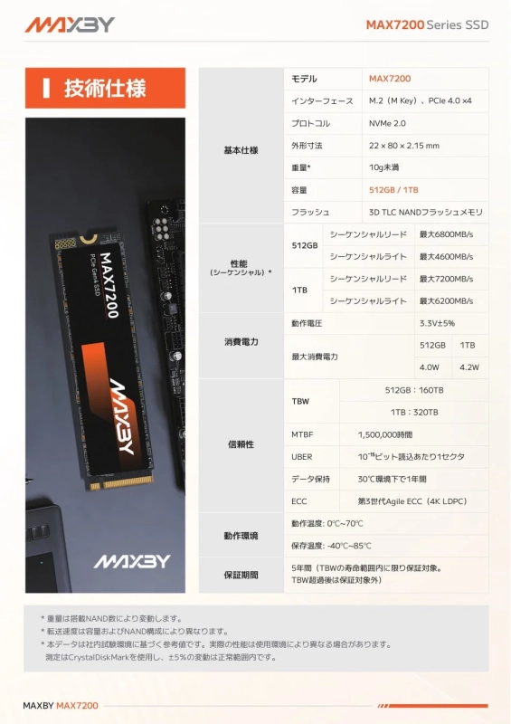 MAXBY MAX7200 Series SSD 技術仕様