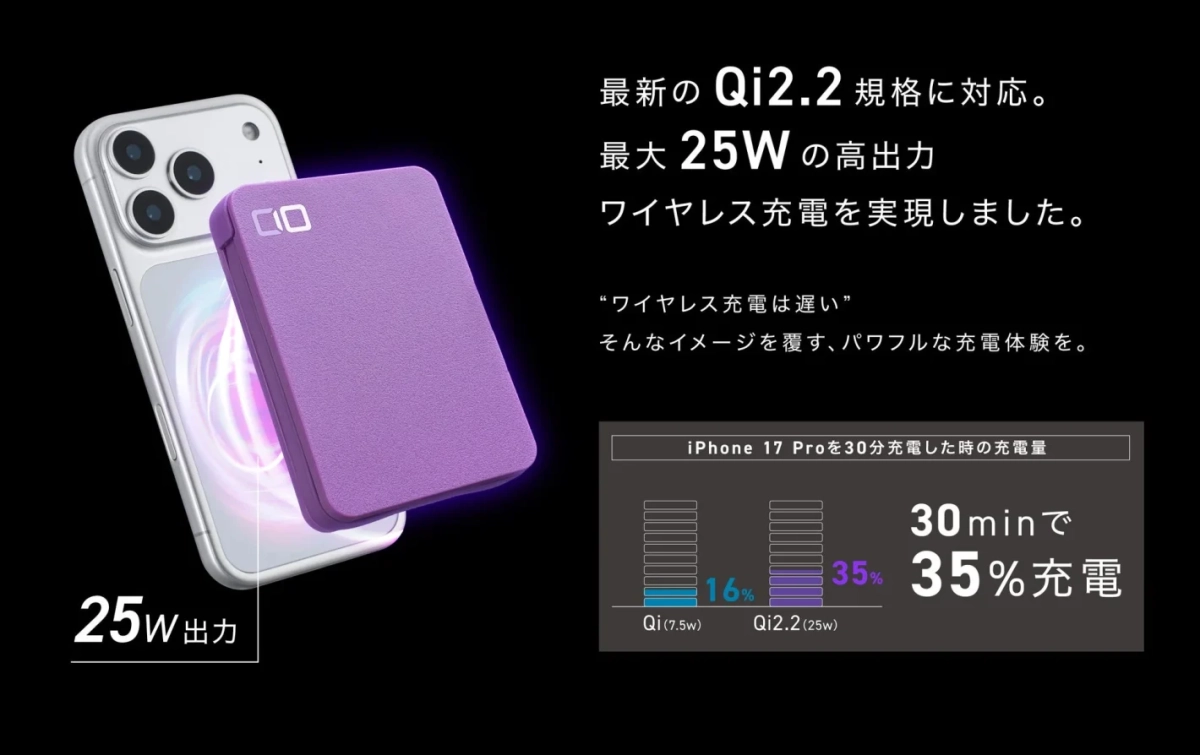 Qi2.2対応25Wワイヤレス充電
