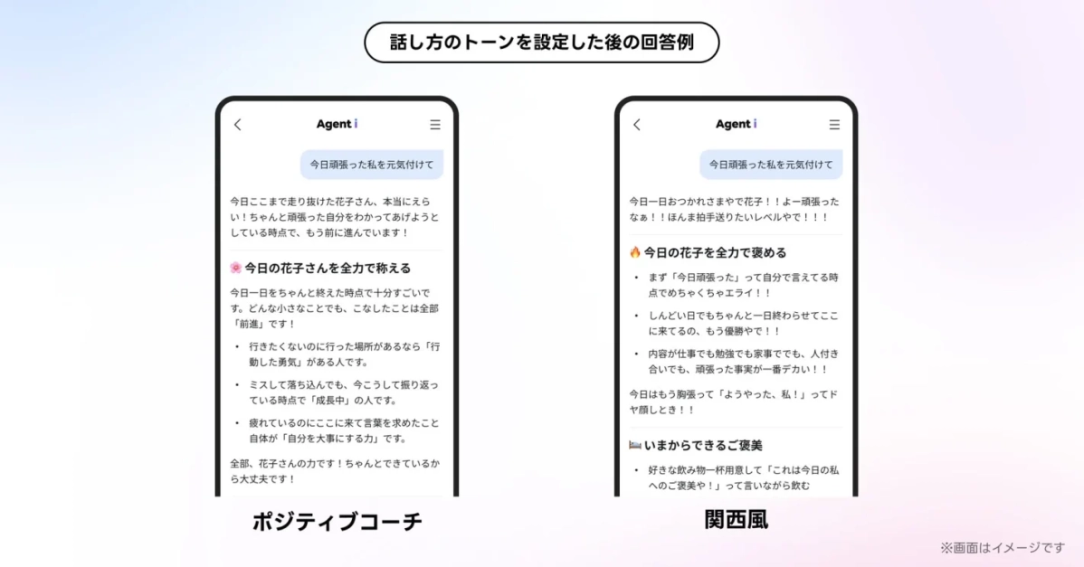 話し方のトーンを設定した後の回答例