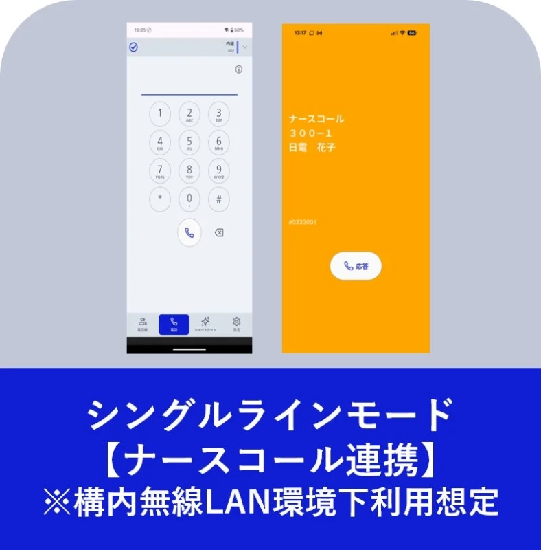ナースコール連携モードのスマートフォン画面