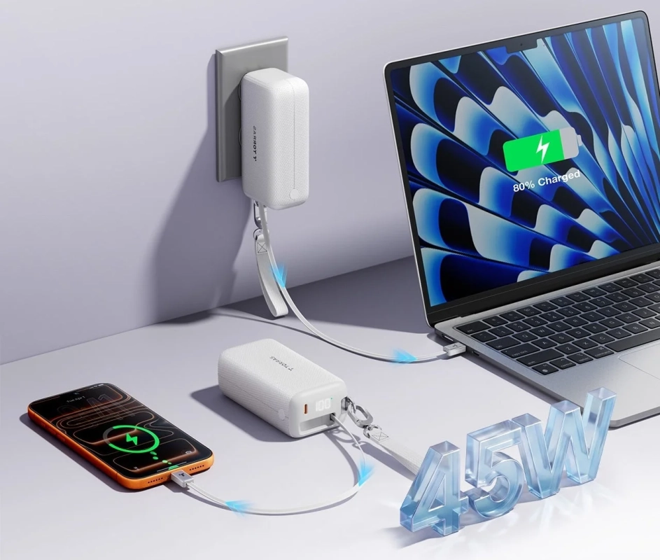 ノートPCとスマートフォンを同時に充電するイメージ