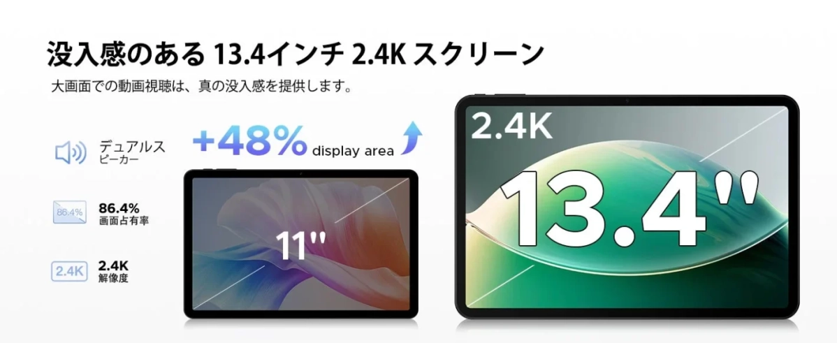 13.4インチ2.4Kスクリーンとデュアルスピーカー