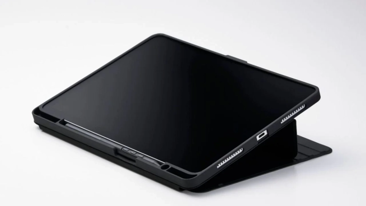 タブレットがケースをスタンドとして立てられている
