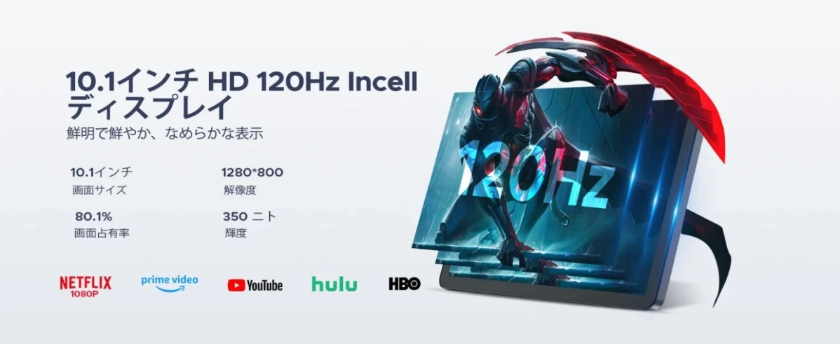 10.1インチ HD 120Hz Incell ディスプレイ