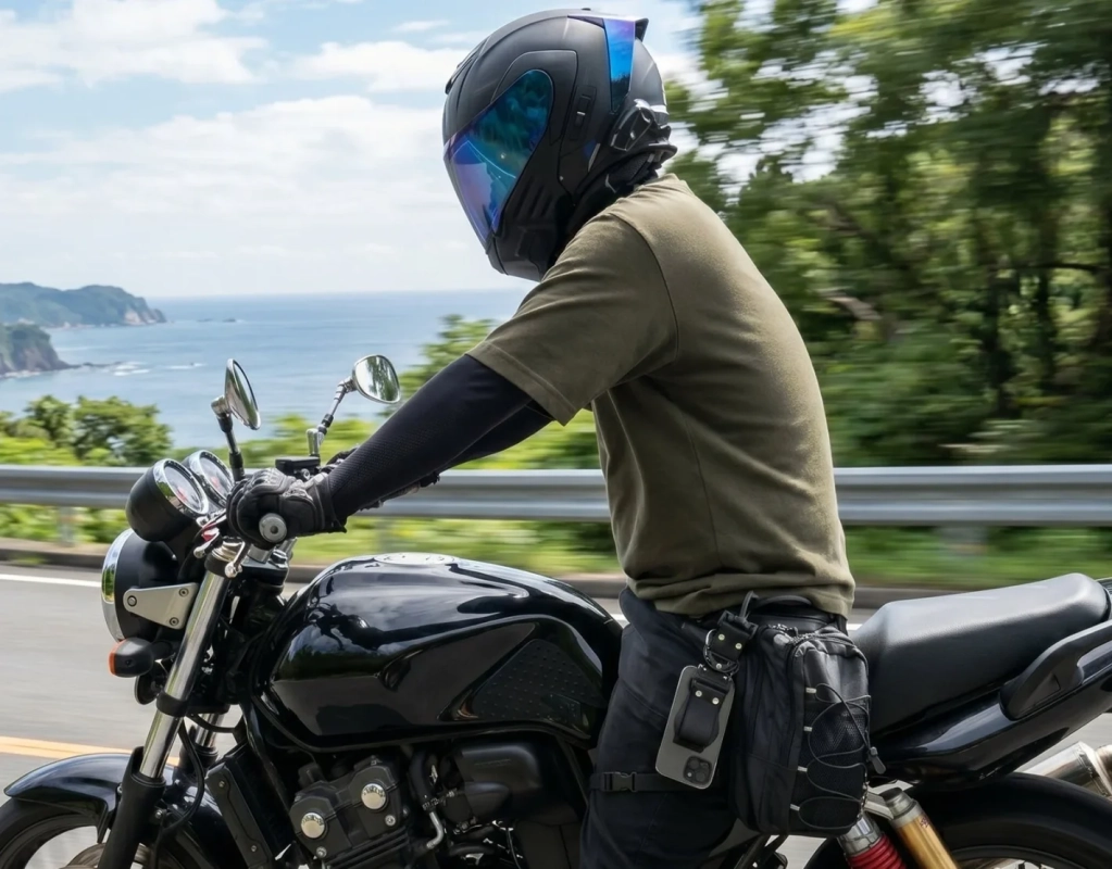バイクでツーリングするライダー