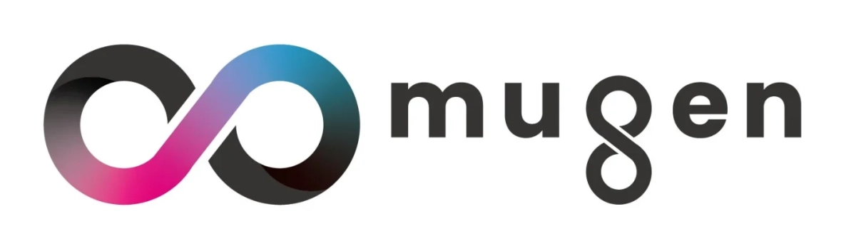 「mugen」という文字と、ピンクから青へのグラデーションがかかった無限記号のロゴマーク