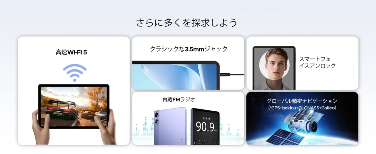 Wi-Fi 5, Bluetooth 5.0, GPSなどの機能説明