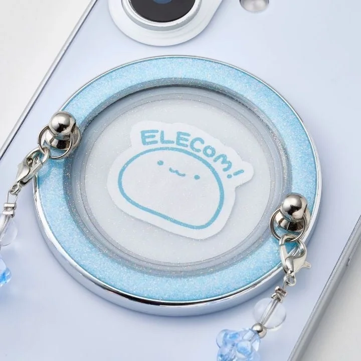 水色のグリッター加工が施されたスマホアクセサリー