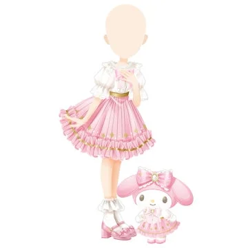 ピンクのロリータ風ドレスとマイメロディドール
