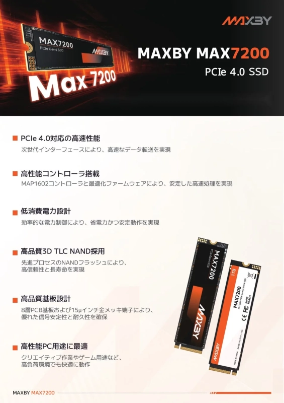 MAXBY MAX7200 PCIe 4.0 SSDの特長
