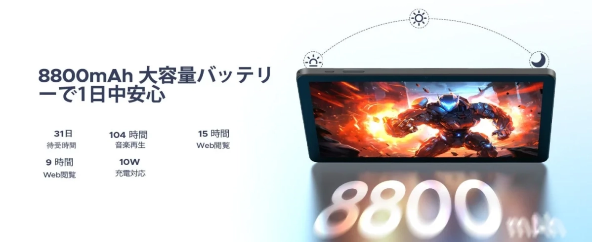 8800mAh 大容量バッテリー
